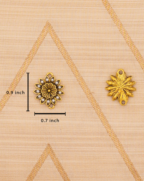 Engraved Flower Metal Button with Pearls