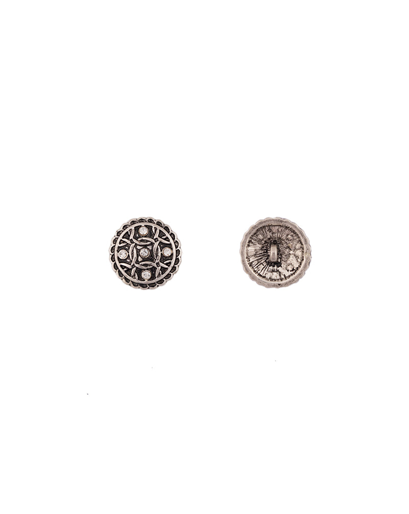 Designer round metal buttons decorated with rhinestones-Silver