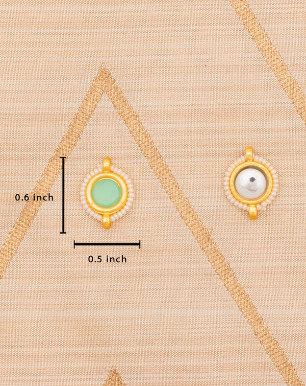 Round handmade metal kundan button-Green