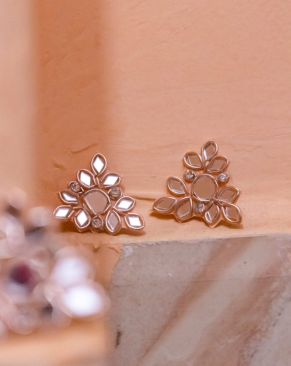Handmade designer mirror flower patch-Rose Gold