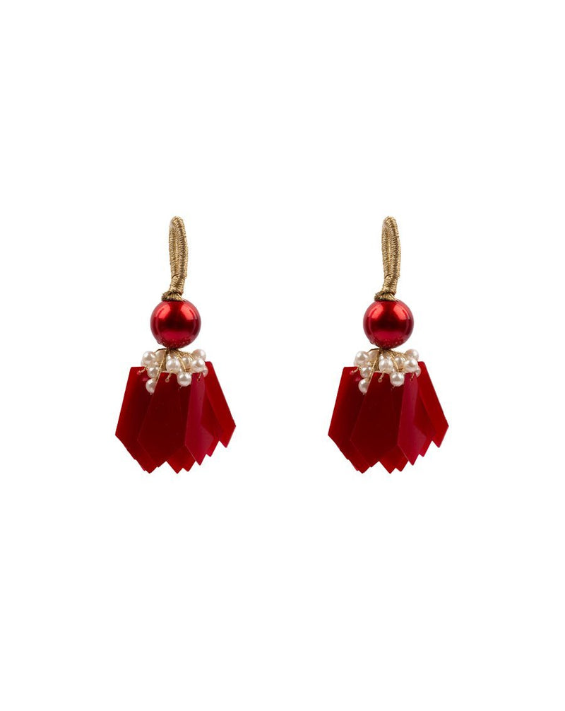 Big Round Pearl and Pentagon Tassel-Red