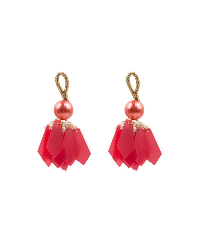 Big Round Pearl and Pentagon Tassel-Pink
