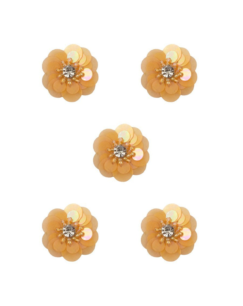 3D flower patch in shining sequin with centre in bugle bead and Rhinestone - YELLOW
