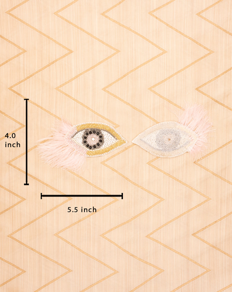 Handmade colorful eye patch with feather eyelash-Ivory