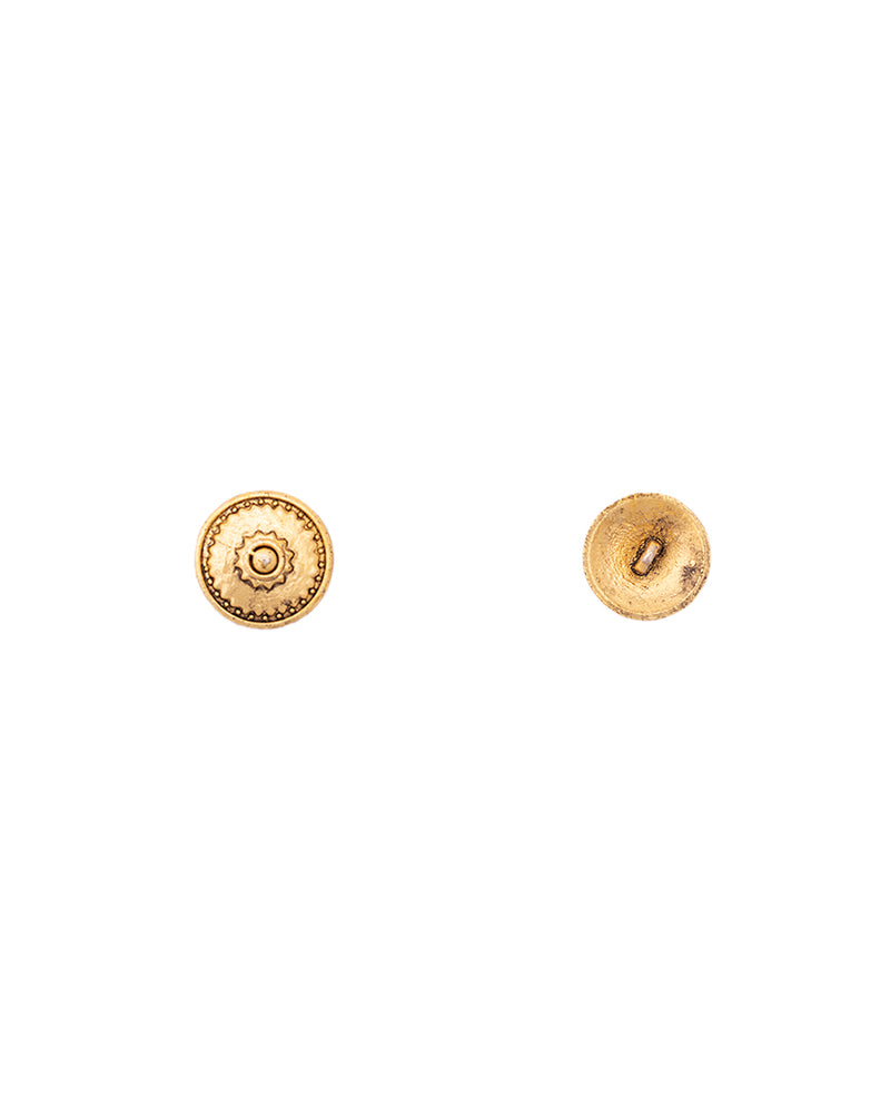 Designer Unisex metal buttons in round embossed flower-Antique Golden