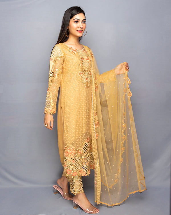 Golden Pakistani style Organza suit set