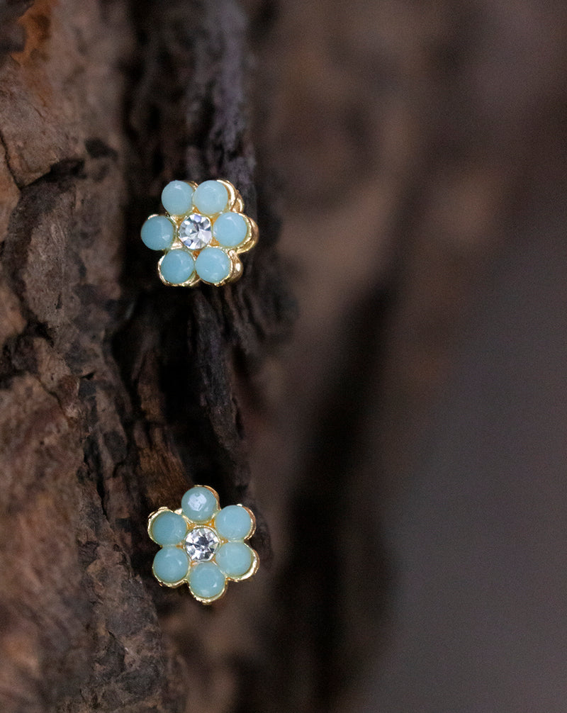 Small metal flower button-Blue