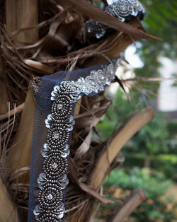 Handwork Bead and Sequin Lace Border-Grey