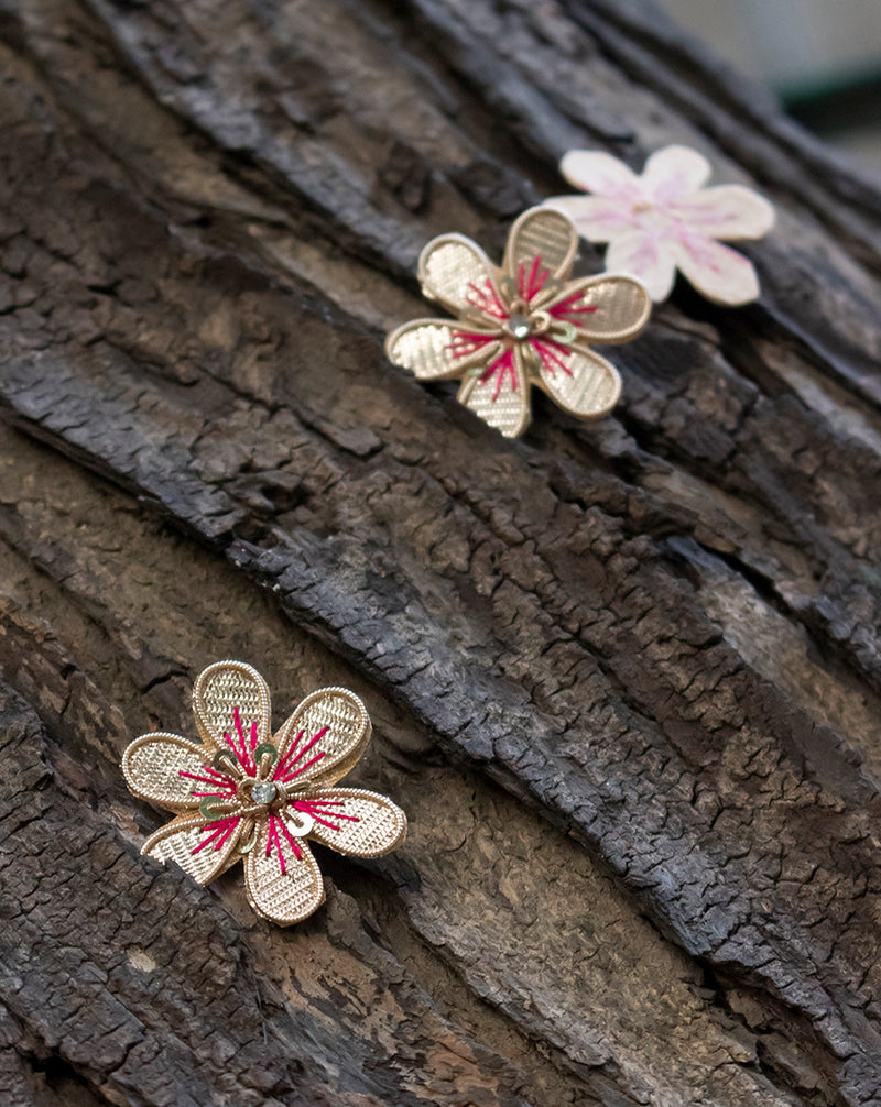Handmade flower gota patch with thread and sequins embellishments-Hot Pink