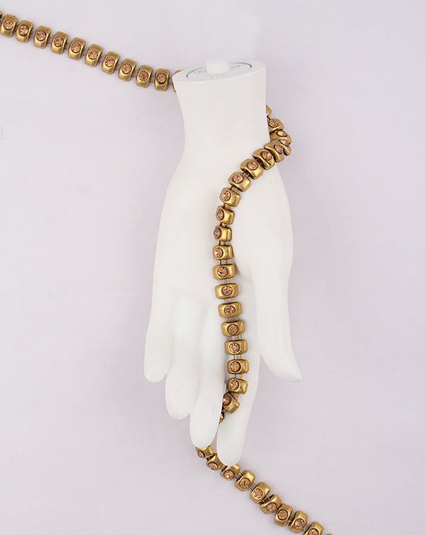 Gold Plated Box with rhinestone Metal Chain