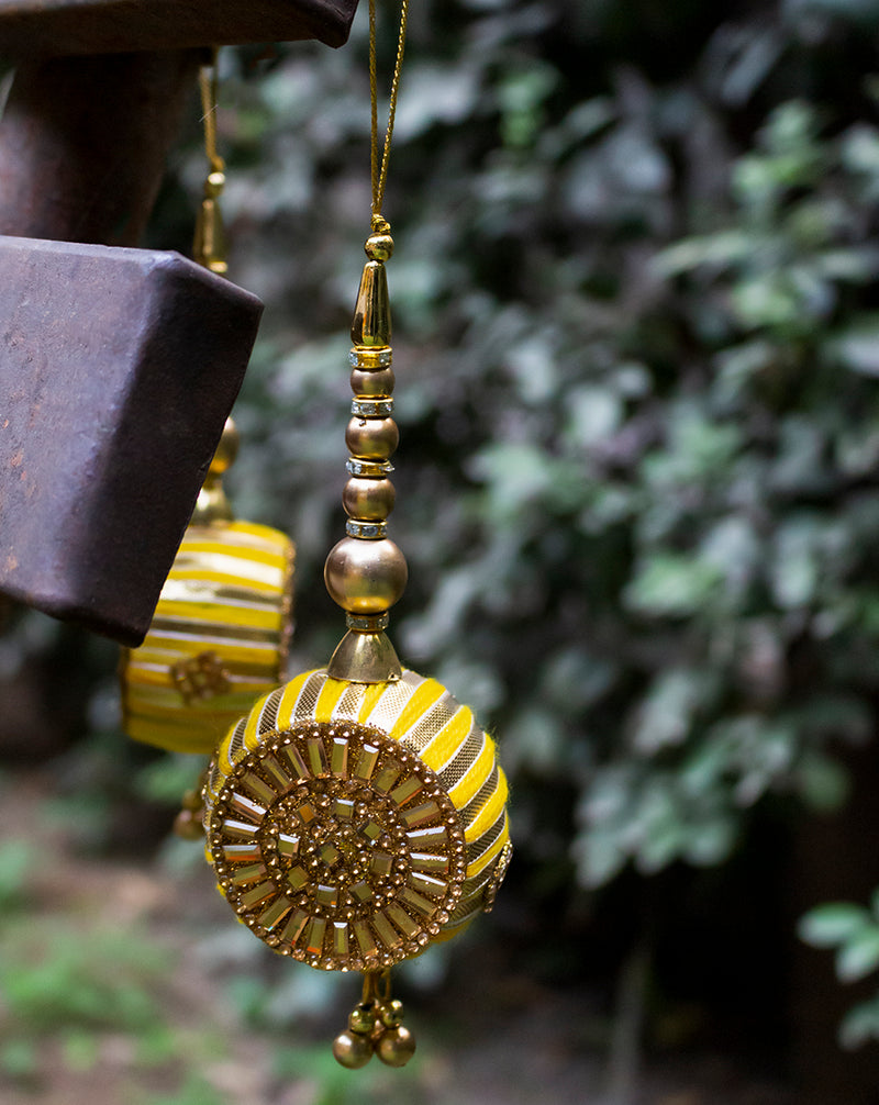 Hanging Designer tabla style rhinestone and gota work tassel-Yellow