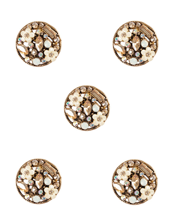 Designer round  metal buttons decorated with rhinestones-Antique Golden