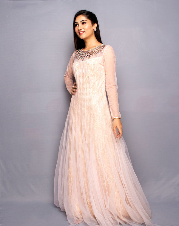 Peach Mirror Work gown