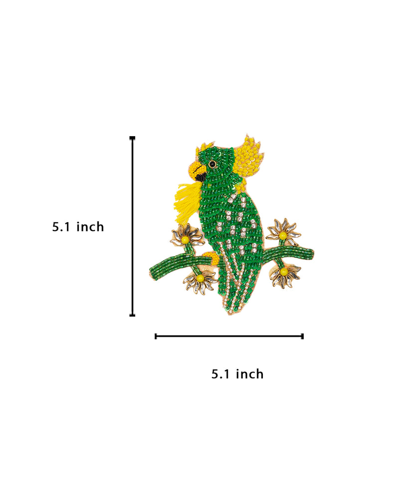 Handmade Embellished Bird Patch-Green