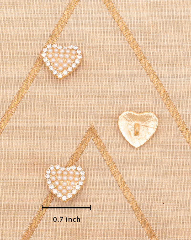 Designer heart shaped metal button with pearls