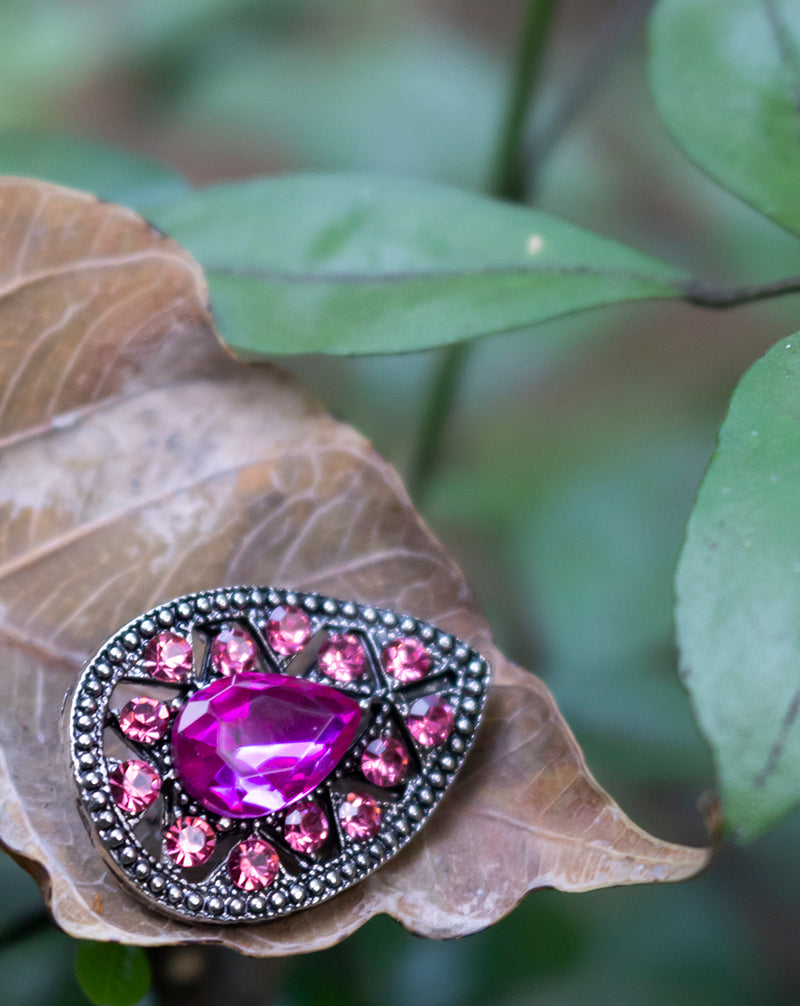 Designer metal button embellished with rhinestone-Hot Pink