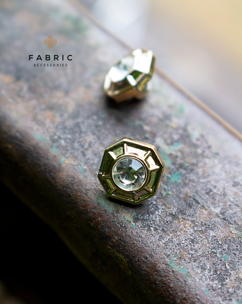 Rhinestone Octagon Button-Golden