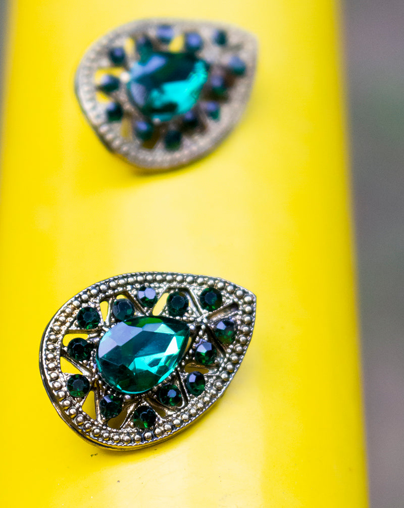 Designer metal button embellished with rhinestone-Dark Green