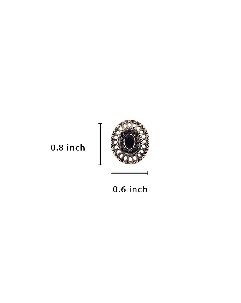 Designer round metal button with rhinestone-Black