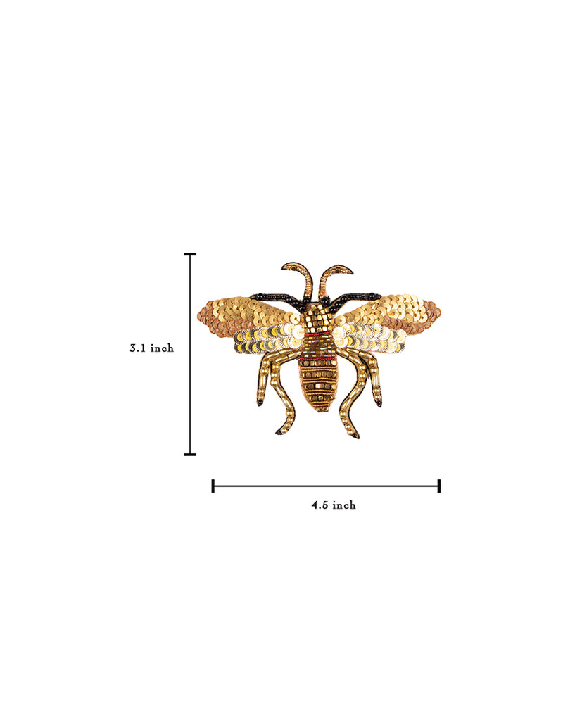 Handmade embroidery patch in golden bee design