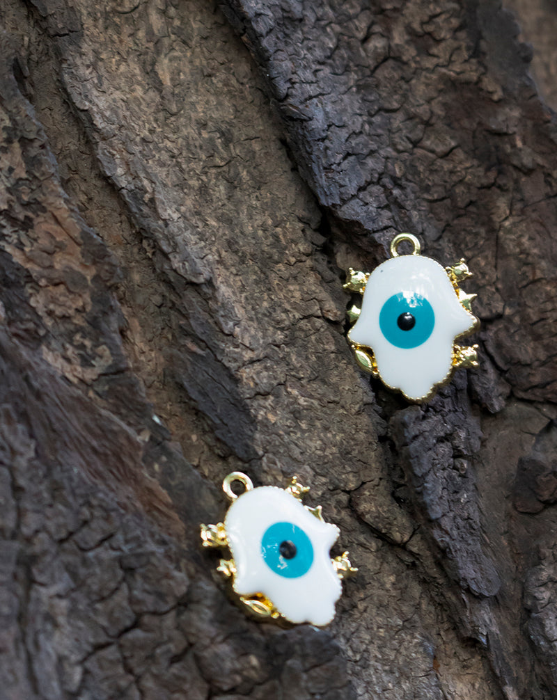 Premium hand evil eye metal charm-White