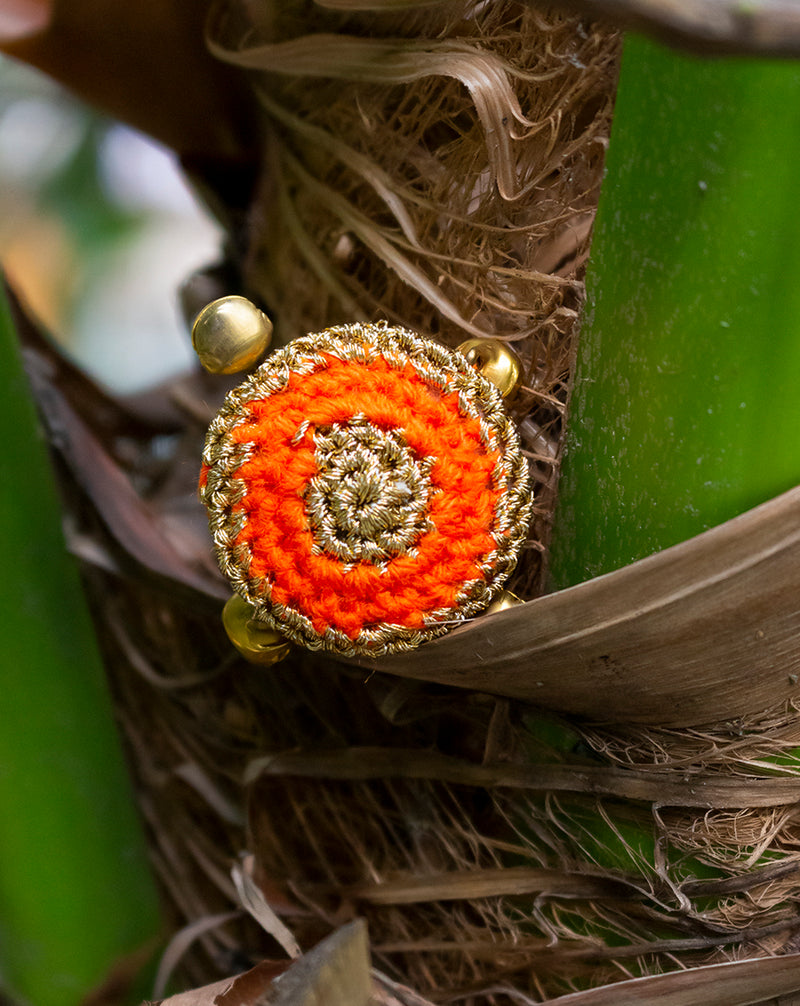 Designer handmade small size button with ghungharu-Orange
