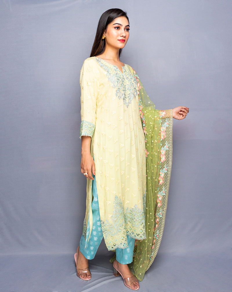Lemon Pakistani style Chiffon kurta set