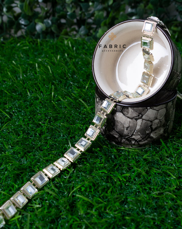 Water Gold Plated White Small Square stones Plastic base Chain