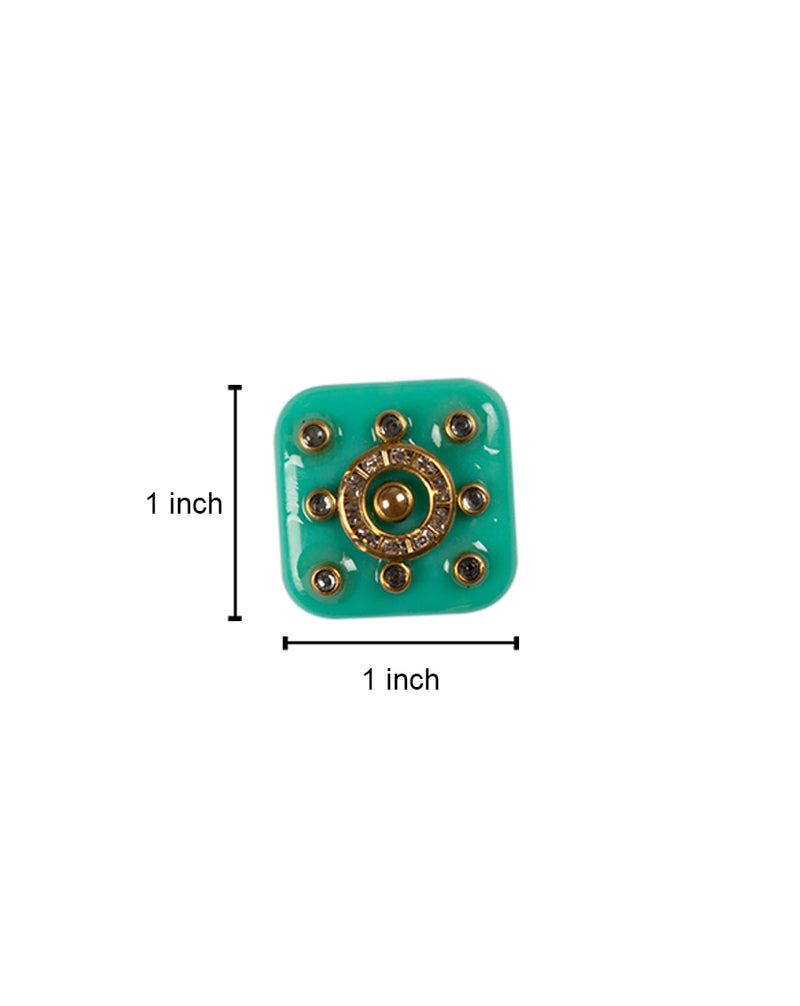 Mint Green Soft Square Designer metal embellished button