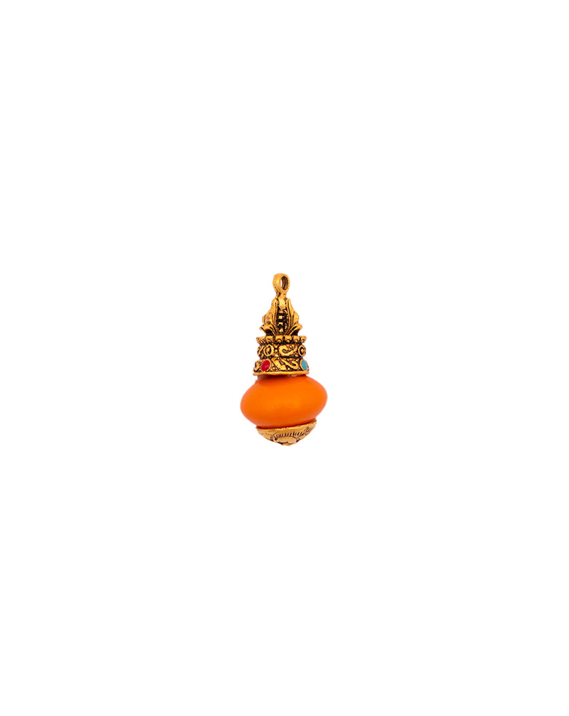 ORANGE Designer metal button in resin with carved metal head and stone work in small size