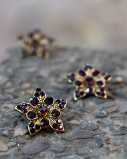 Premium metal floral button with rhinestone-Purple