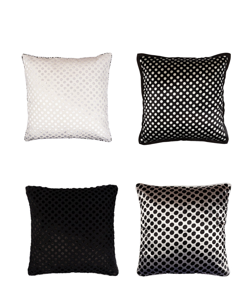 Velvet Black & White Polka Dots Cushion Cover
