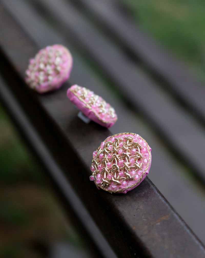 Designer handmade button embellished in beads-Ivory