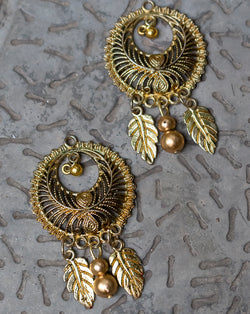 Designer Antique Jhumka with Beads Button-Golden