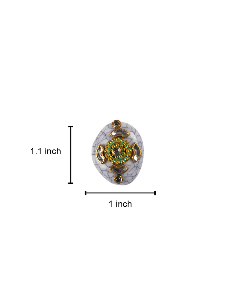 Off white Designer metal and kundan embellished button