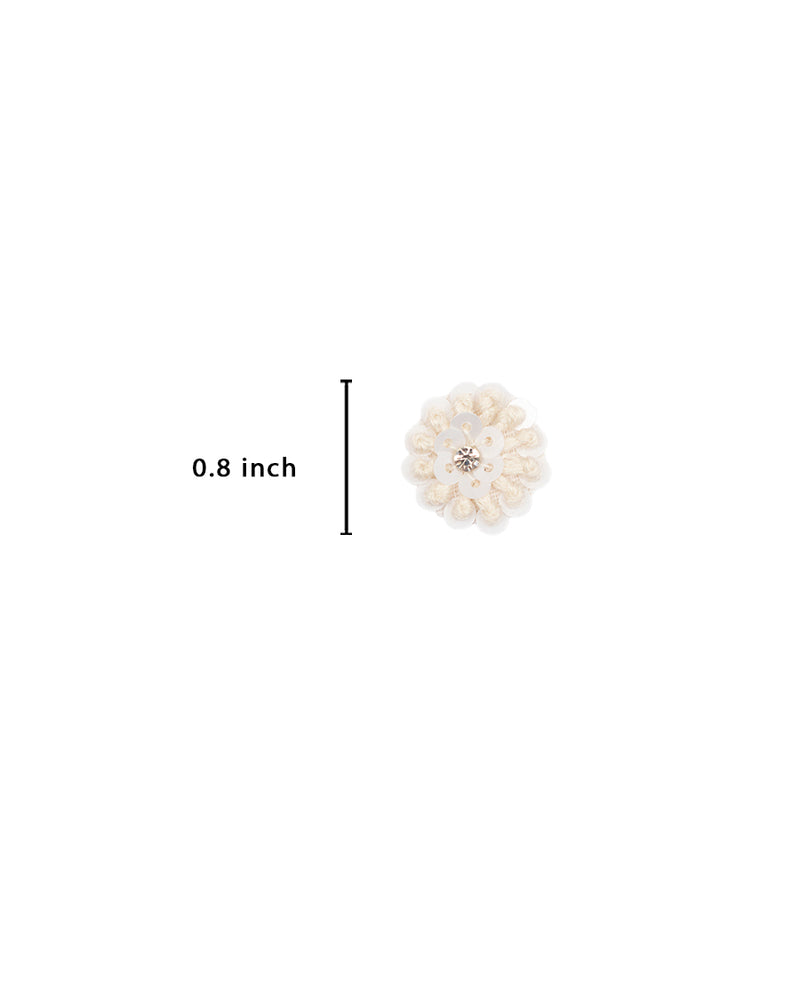 Handmade french knot and sequins patch-White