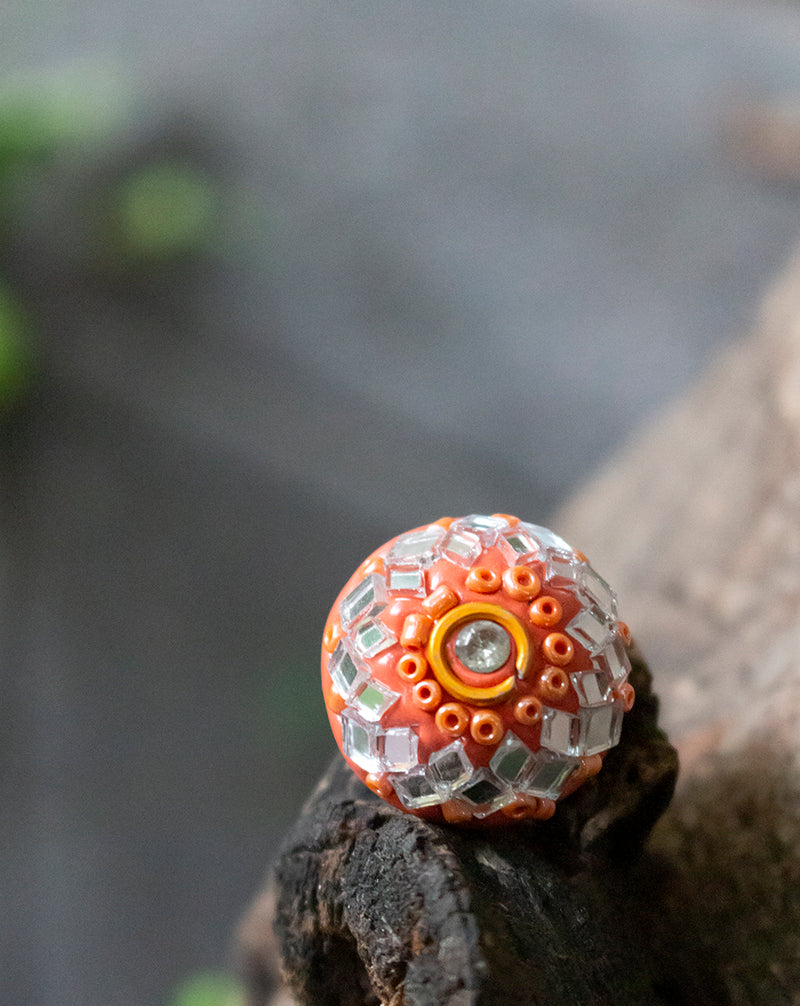 Designer handmade button embellished with mirrors-Peach