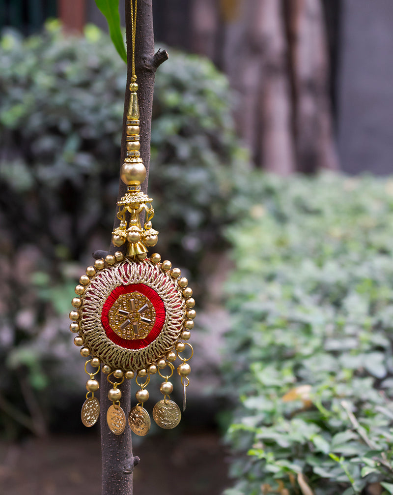 Hanging Designer tassel embellished in beads and sequins-Golden&Red