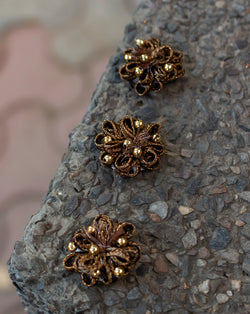 Handmade flower shaped dori gota patti patch-Brown