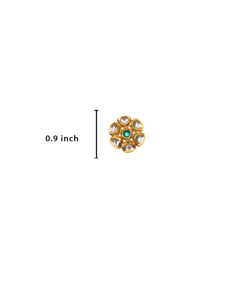 Designer kundan button in floral shape-Green