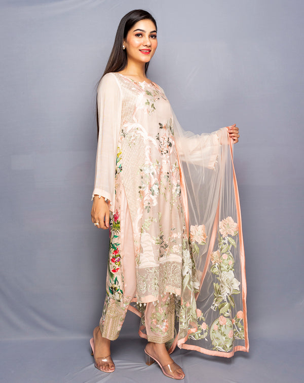Peach Linen cotton Pakistani style suit set