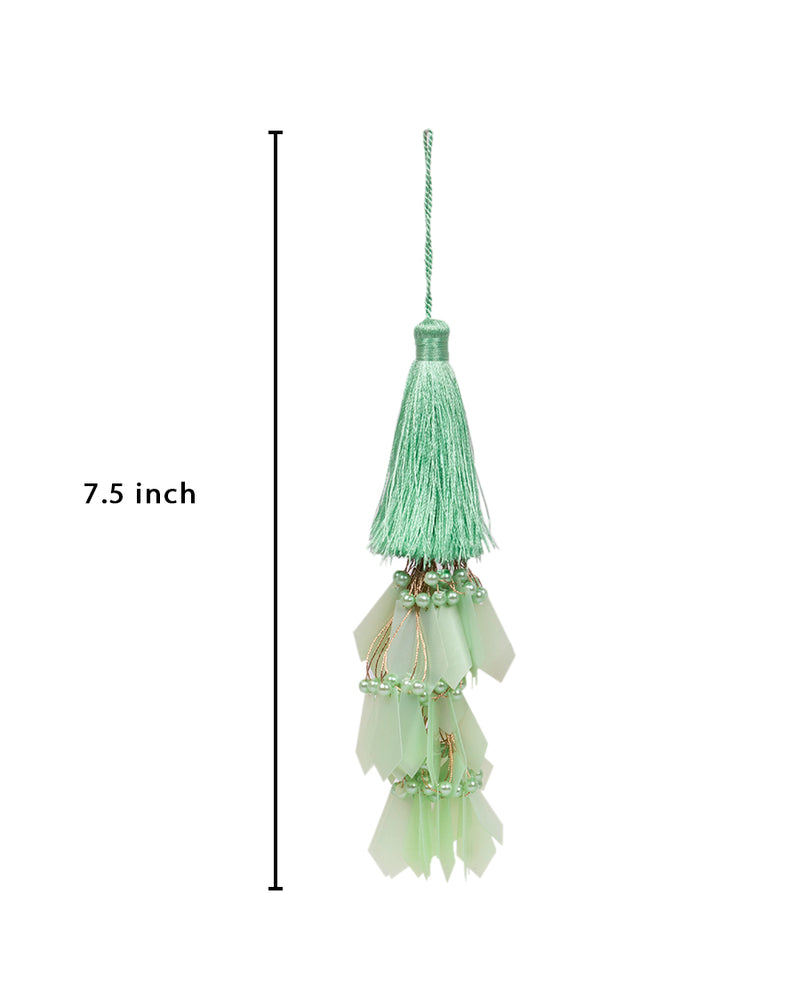 Hanging thread and pearls long fringing tassel-Mint Green