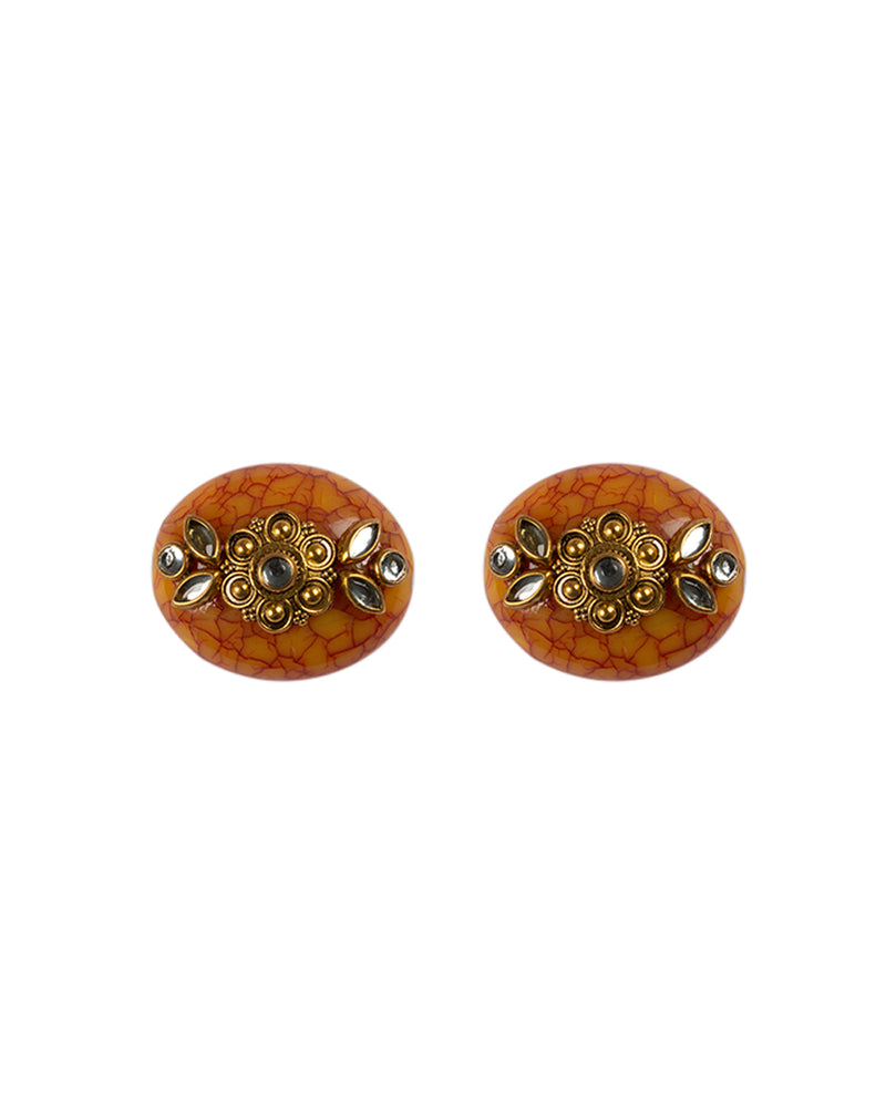 Oval Saffron Orange Designer metal embellished button