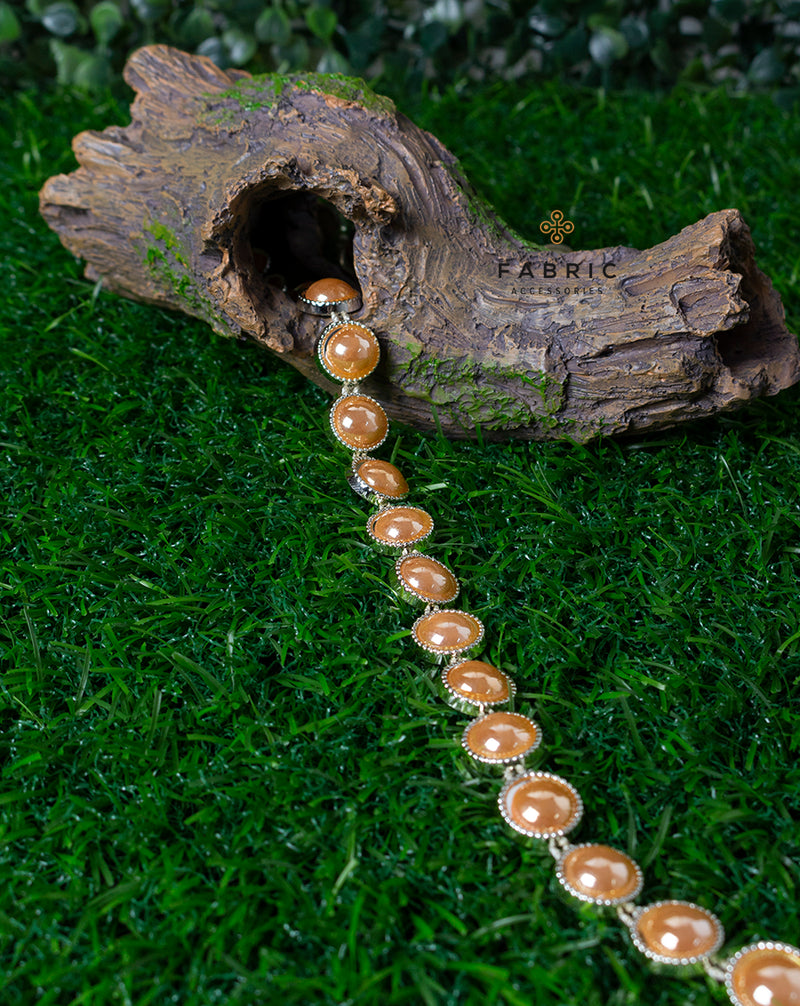 Water Gold Plated with Round Peach Stones Plastic Base Chain