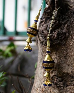 Hanging Designer tassel with ball and beads-Dark Blue