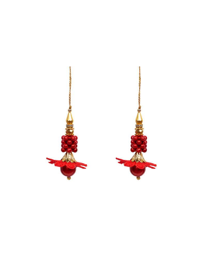 Hanging Designer beads and flower Tassel-Red