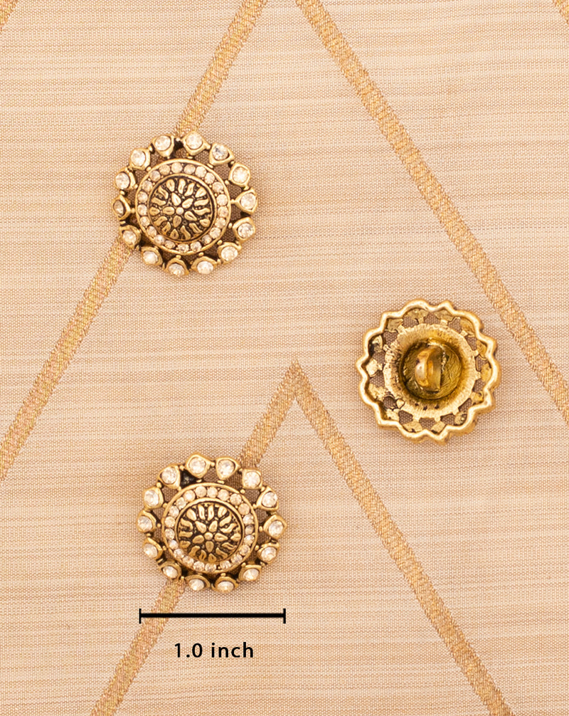 Designer antique metal button in rhinestone