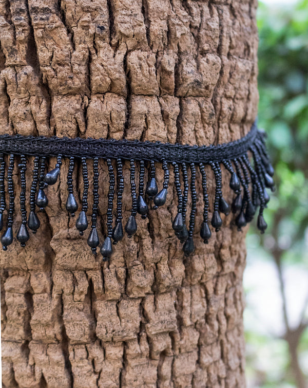 Pearl and Bugle bead drops lace-Black