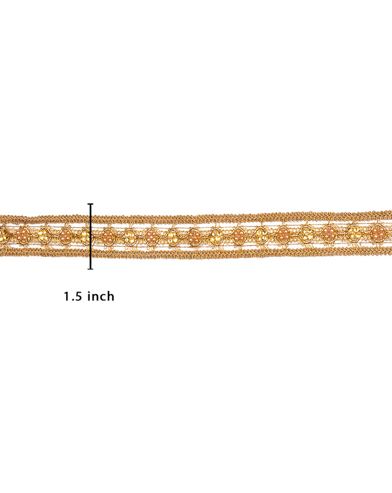 Golden Pearl and Stone Embroidery Lace