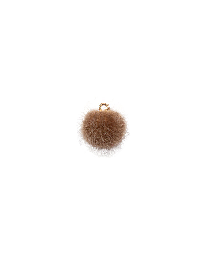 Fur Fabric Ball Button-Brown